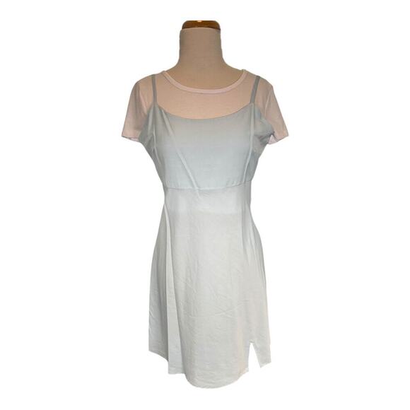Madden Girl NWT Junior's 2 In 1 T-Shirt Slip Dress In Baby Blue and White Large - Picture 2 of 8